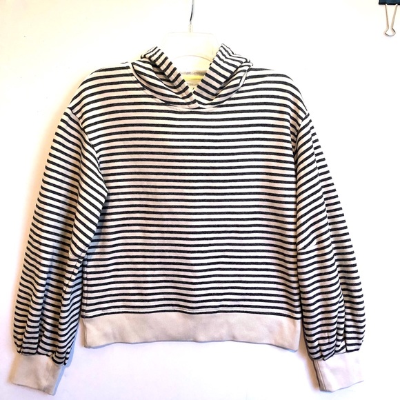 Lou & Grey Tops - LOU & GREY Stripe Fleece Hooded Sweatshirt TOP S
